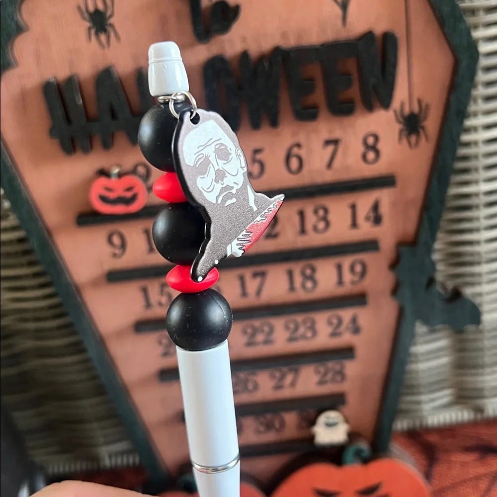 Halloween Micheal Myers Black and White Beaded Pen